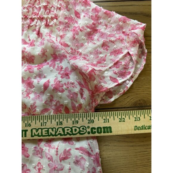 Skies Are Blue White and Pink Floral Print Smocked Flutter Sleeve Blouse Medium - Picture 5 of 9